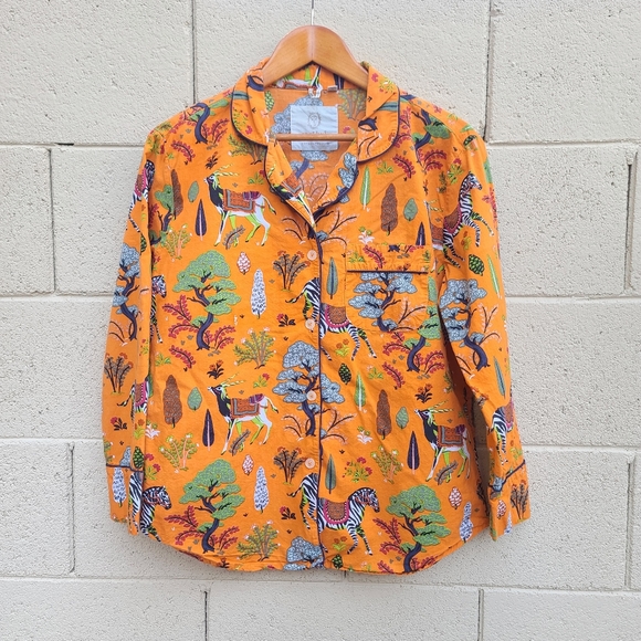 Printfresh x Anthropologie | Long Sleeve Sleep TOP in Orange Motif Size Small - Picture 2 of 10